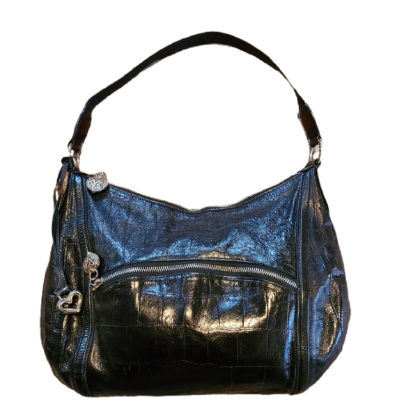 BRIGHTON BLACK EMBOSSED MOCK CROC HOBO BAG - Picture 4 of 7
